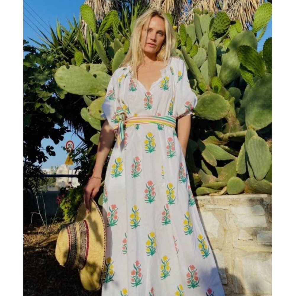 Pink City Prints x Tuckernuck Acid Bouquet Positano Print Midi Dress White XS/S